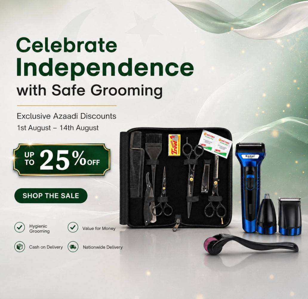 Premium personal barber kit with electric shaver, scissors, and grooming tools for safe, hygienic home use