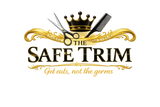 The Safe Trim logo with scissors, comb, and crown for premium barber kits